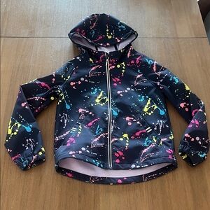 George Navy Hooded Raincoat with Neon Paint-Splash Pattern